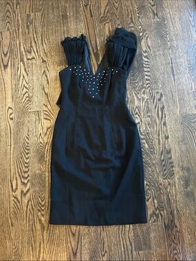 Women’s Black Strapless Cocktail Dress with Stud Detail